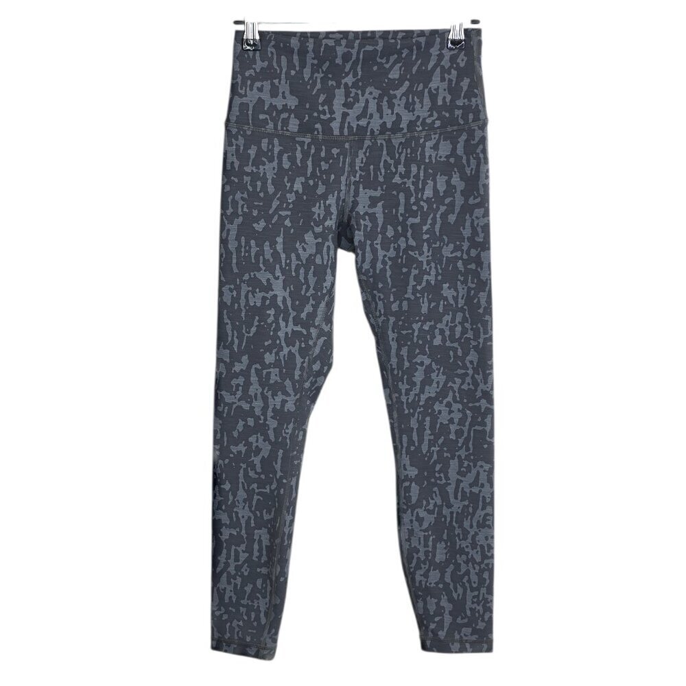 Lululemon Wunder Train High Rise Tights, Black Grey Charcoal Print, 25" Size 6